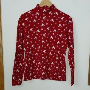 Croft & Barrow Vintage Red Holiday Print Mockneck Long Sleeve Top  size Small